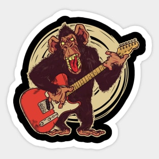 Vintage Chimpanzee Guitar Player Graphic Sticker